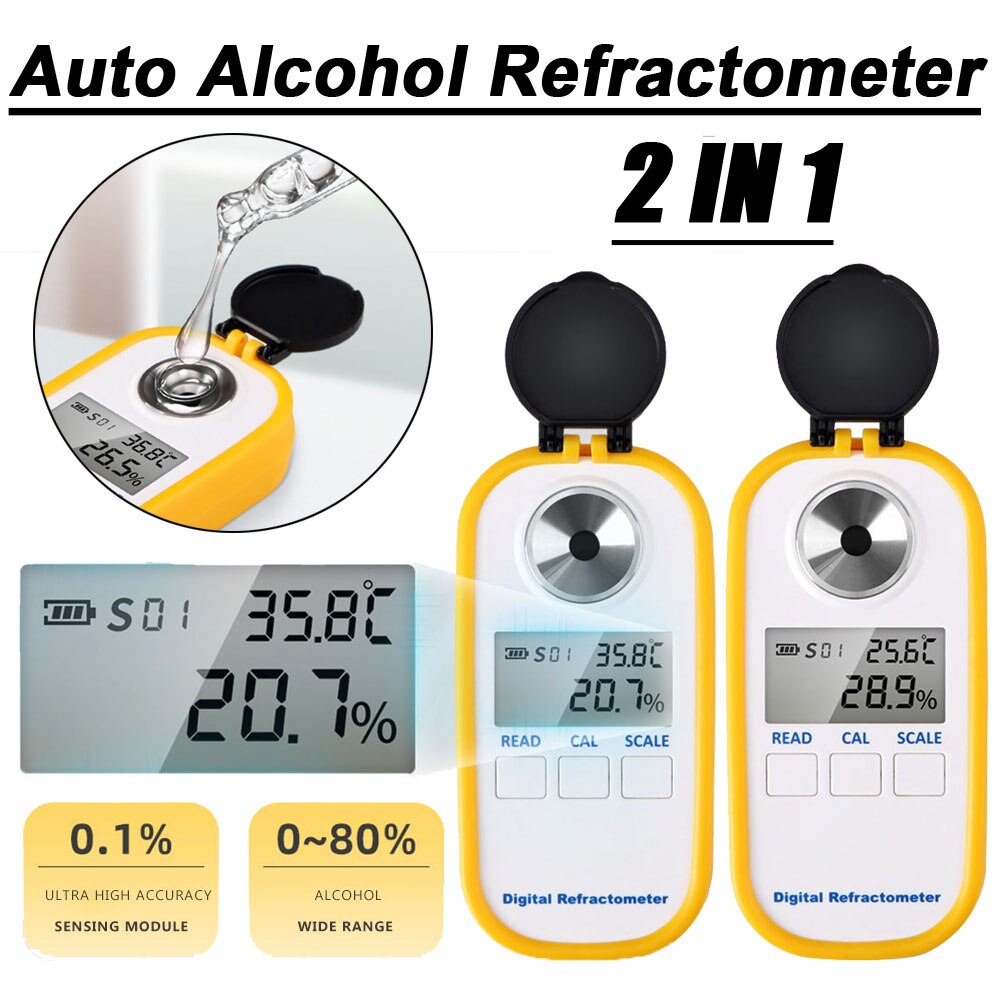 2-in-1 Auto Alcohol Refractometer For Wine Beer Alc..